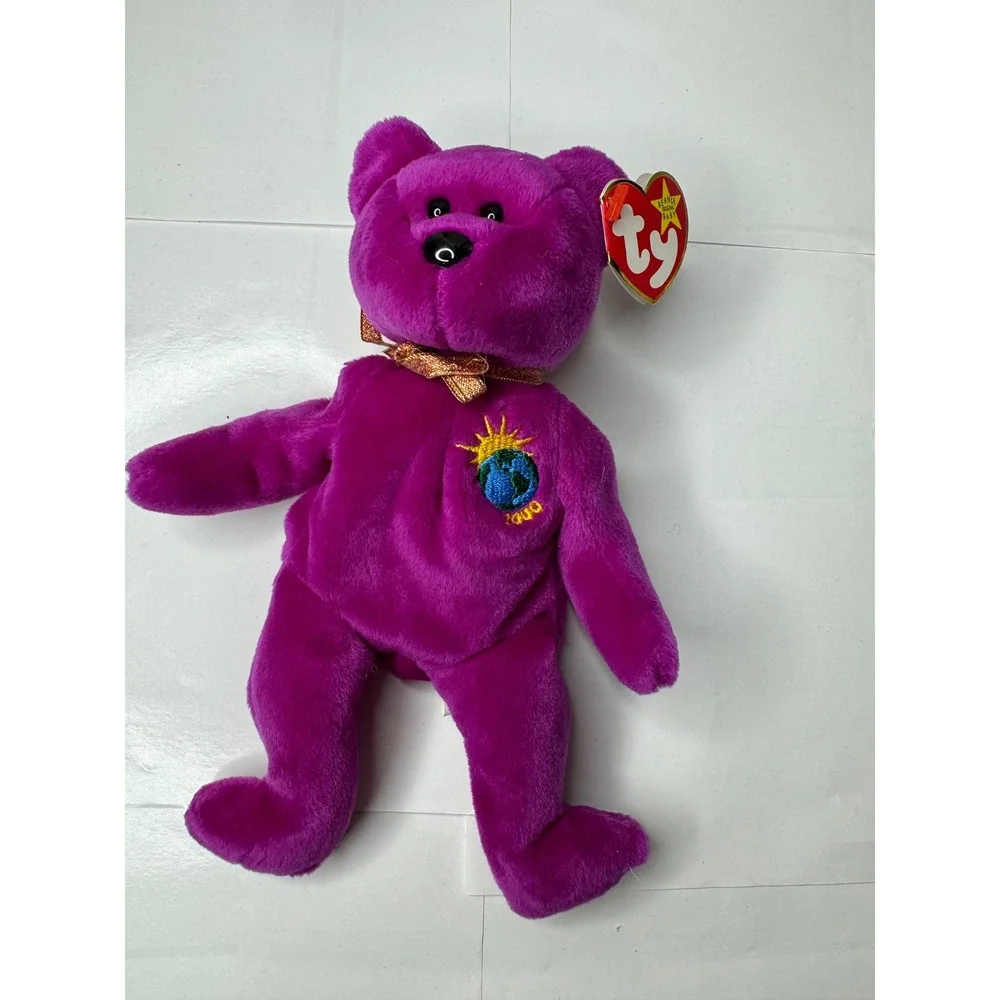 Ty Beanie Babies Millennium Bear Purple Plush 2000 Earth Sun Embroidery Tag 1999